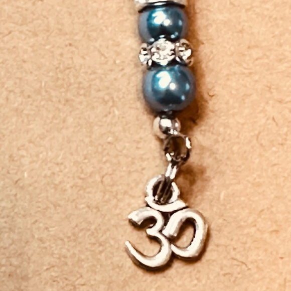 925 Sterling Silver Chain w/Blue Beads Crystal Rondelle’s & Om Charm Hand Made - Picture 3 of 13